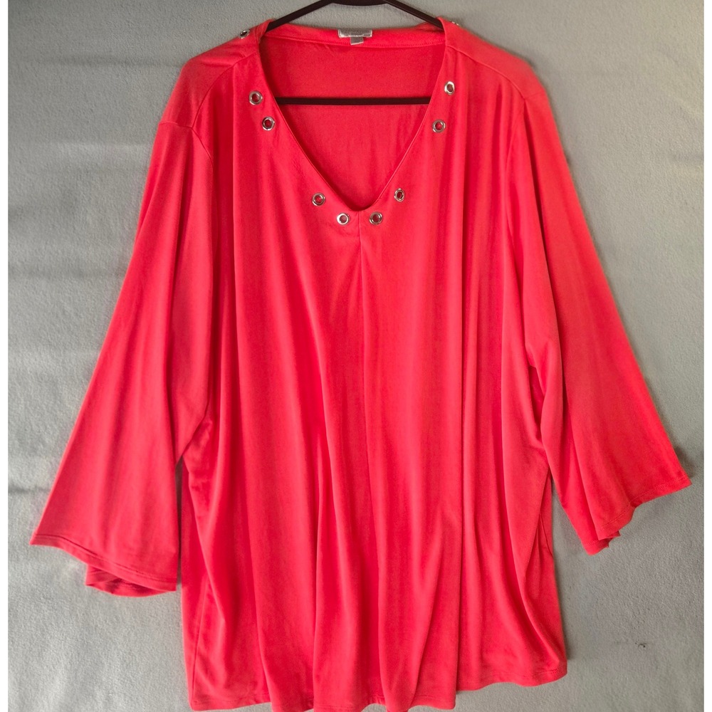 VIP Knits by Avenue Pink Grommet V-Neck Long Sleeve Top Plus Size 26/28‎